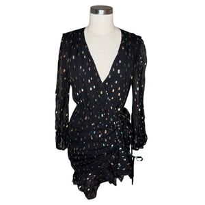 DVF Diane von Furstenberg Bea Wrap Dress Black Metallic Polka Dot Women's Size 6